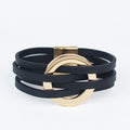 Faux Leather Strips & Metal Circle Magnetic Bracelet