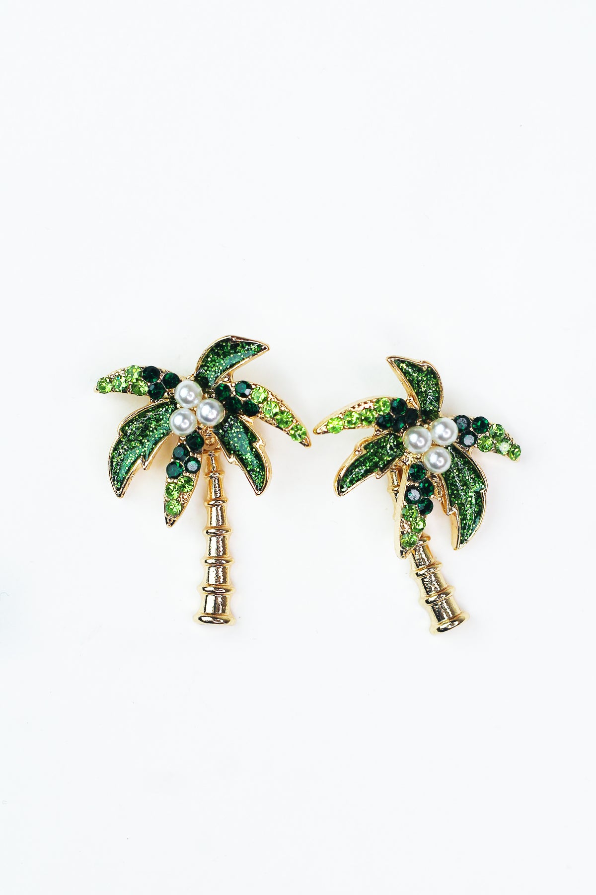 Pave &amp; Pearl Palm Tree Earrings