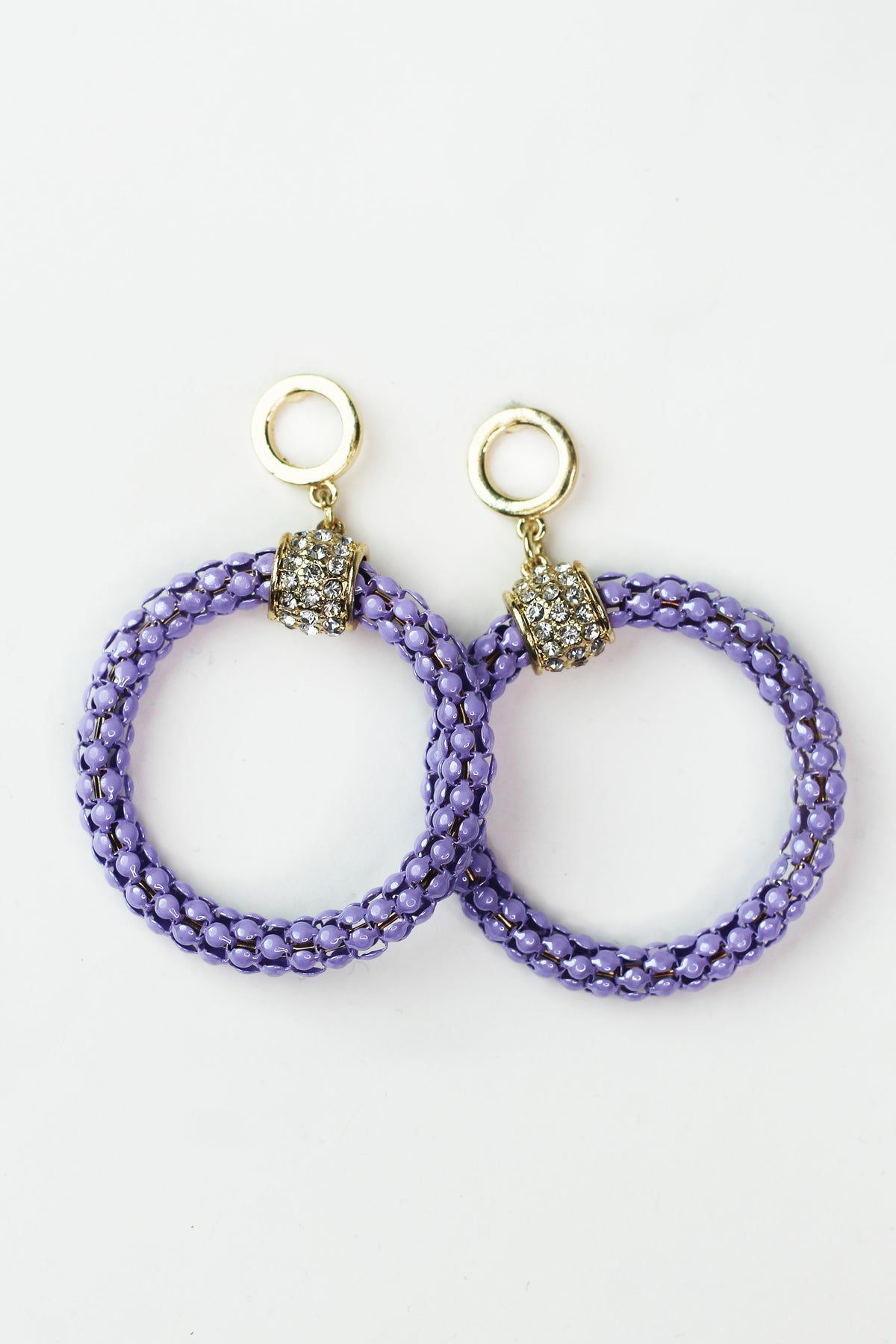 Dangling Pave Barrel &amp; Metal Mesh Circle Earrings