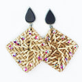 Teardrop & Dangling Raffia & Rhinestone Square Earrings