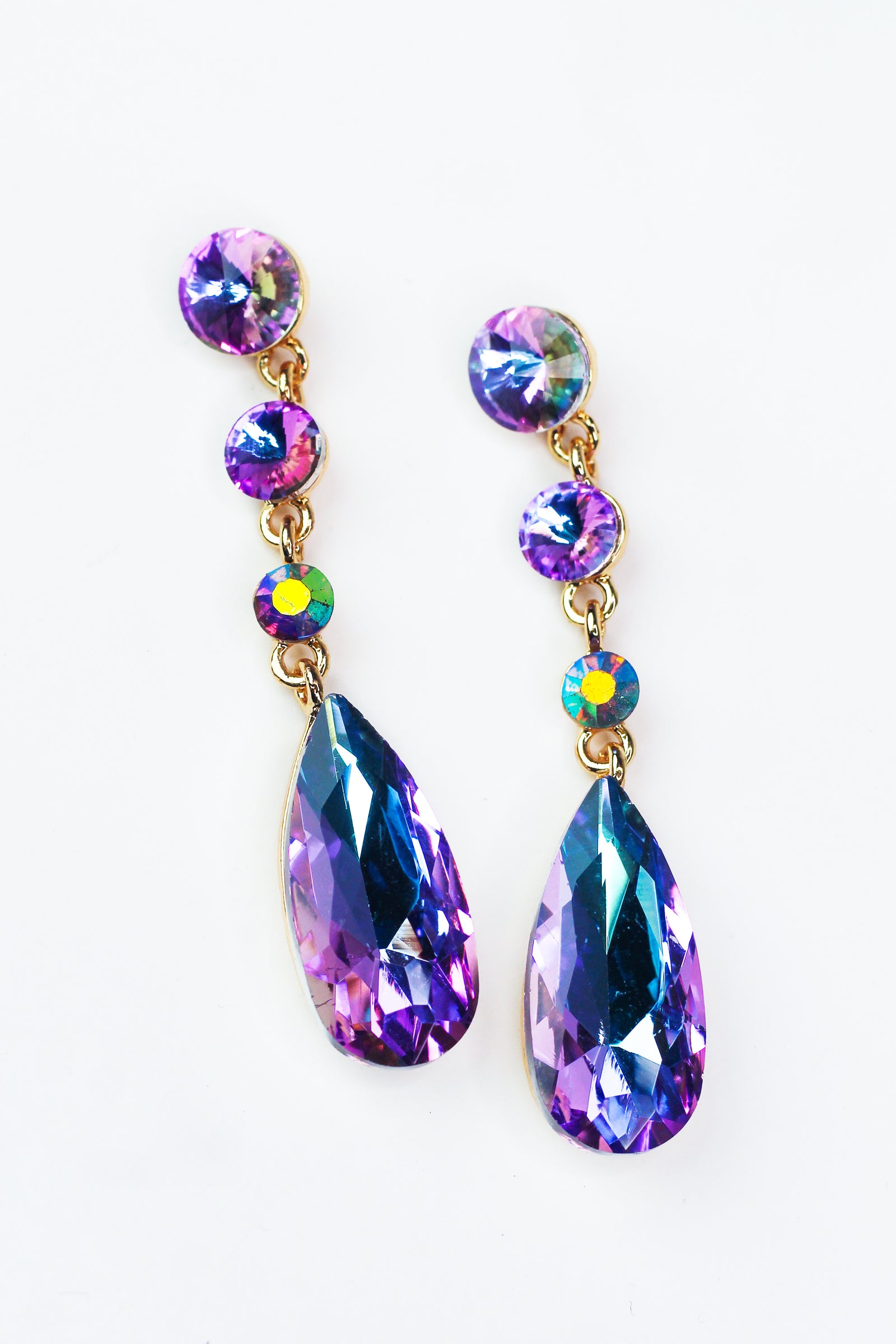 3 Dangling Round & Teardrop Rhinestone Earrings