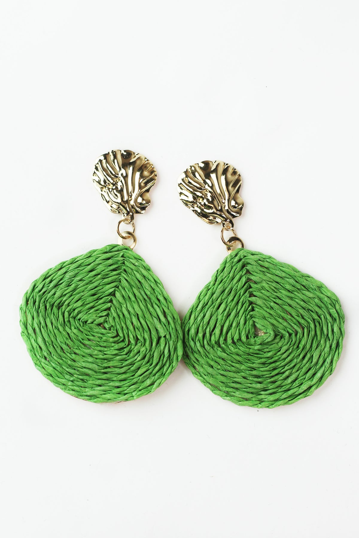 Textured Metal &amp; Dangling Raffia Oval Earrings