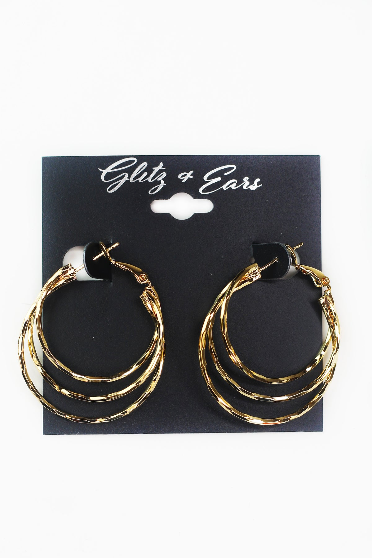 3 Hammered Metal Hoops Lever Back Earrings