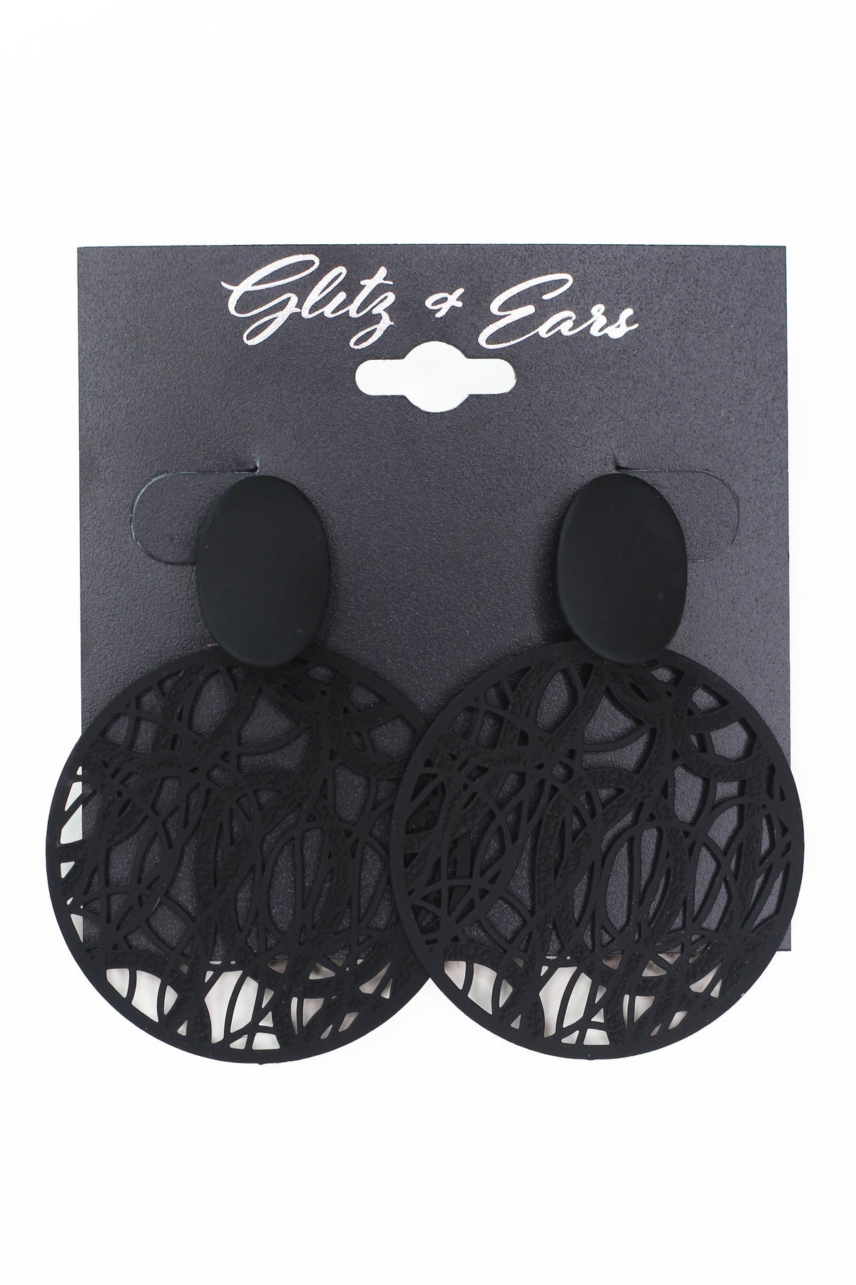 Oval & Metal Lace Circle Earrings
