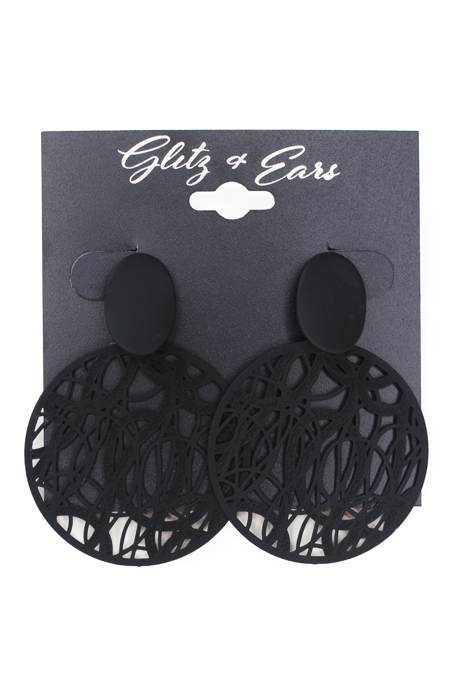 Oval & Metal Lace Circle Earrings