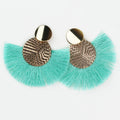 Textured Metal Circle & Fringe Fan Earrings
