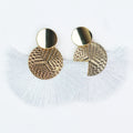 Textured Metal Circle & Fringe Fan Earrings