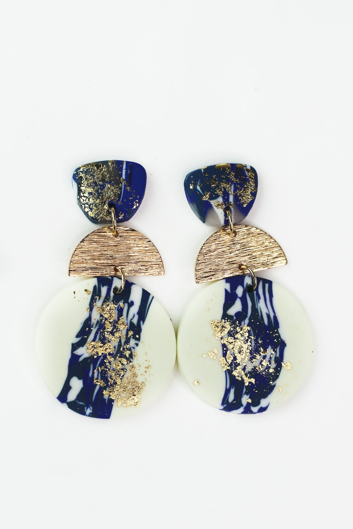 3 Part Clay & Foil Earrings w/ Metal Center