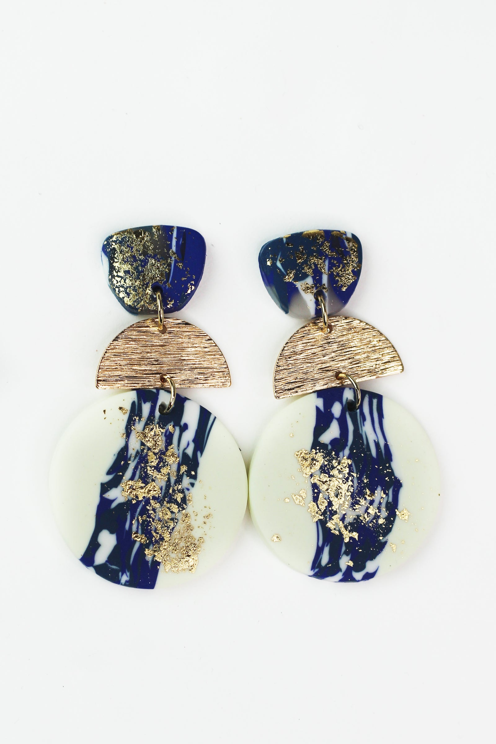 3 Part Clay & Foil Earrings w/ Metal Center