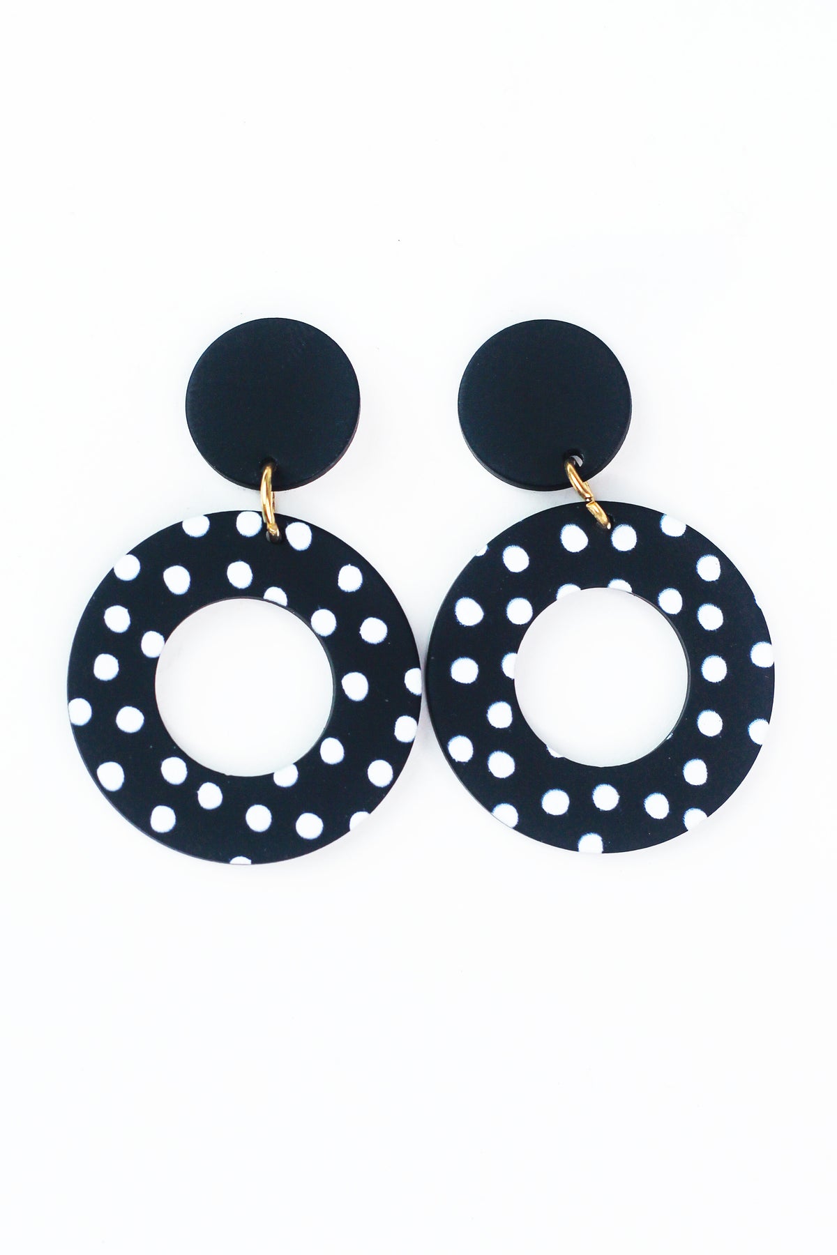 Dangling Polka Dot Circle Earrings