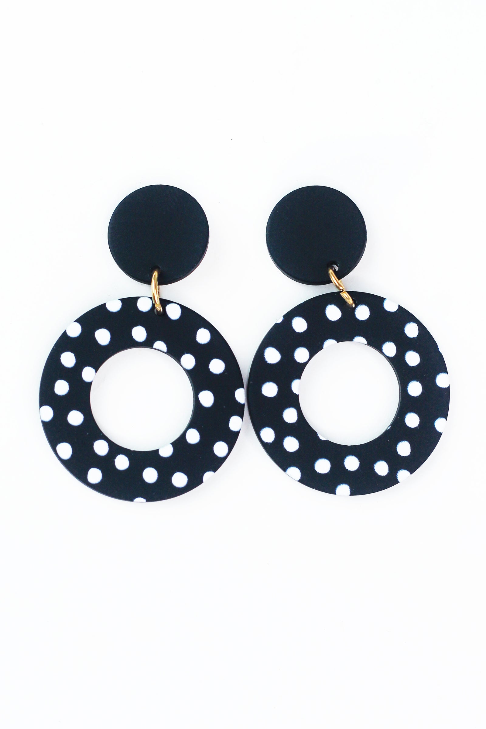 Dangling Polka Dot Circle Earrings
