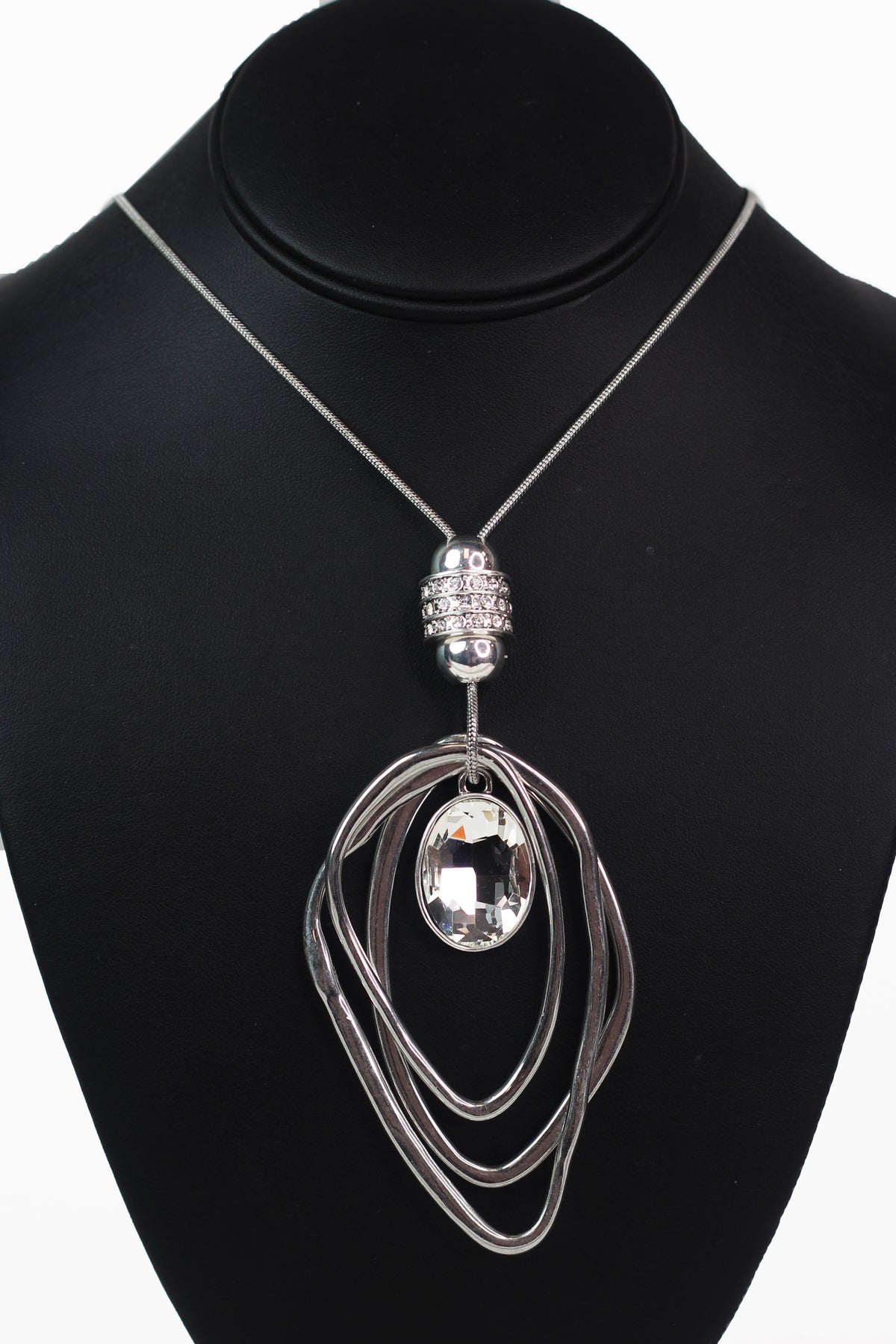 Open Geometric Shapes Necklace w/ Stone &amp; Pave Accents