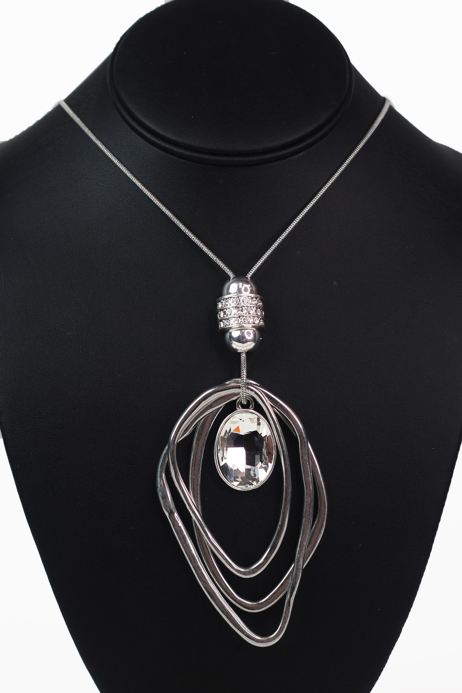Open Geometric Shapes Necklace w/ Stone & Pave Accents