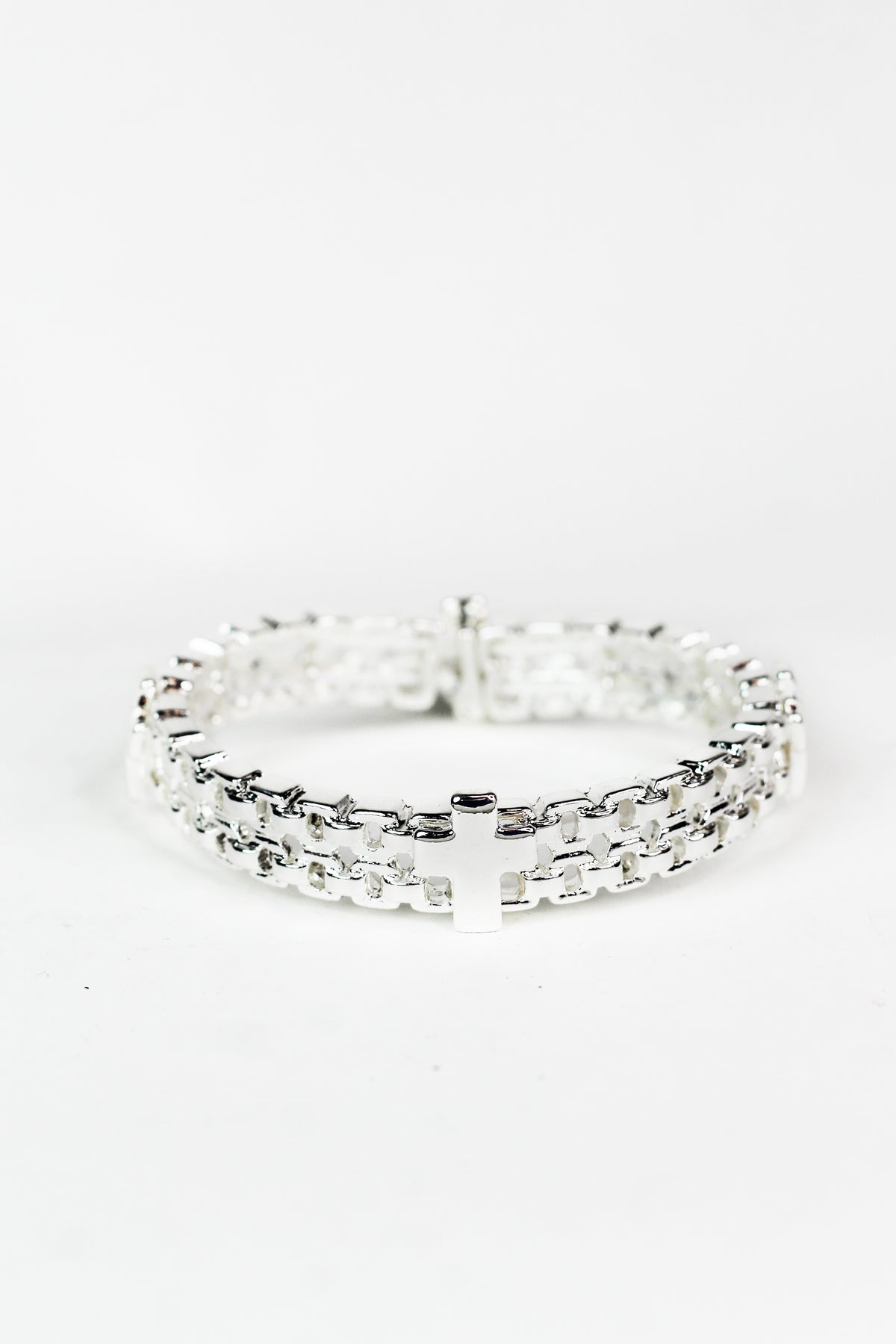 Crosses &amp; Two Row Chain Stretch Bracelet