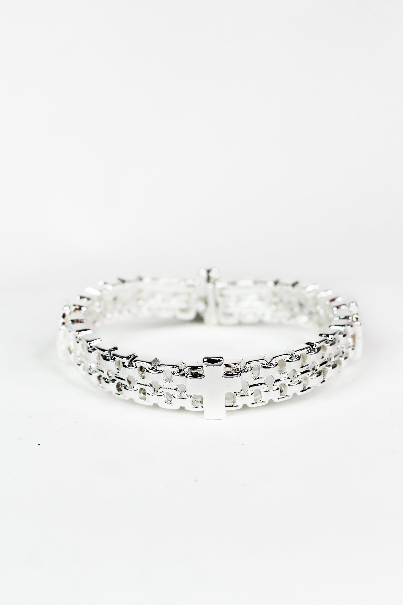 Crosses & Two Row Chain Stretch Bracelet