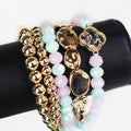Multi Strand Bead Stretch Bracelet w/ Clover Center