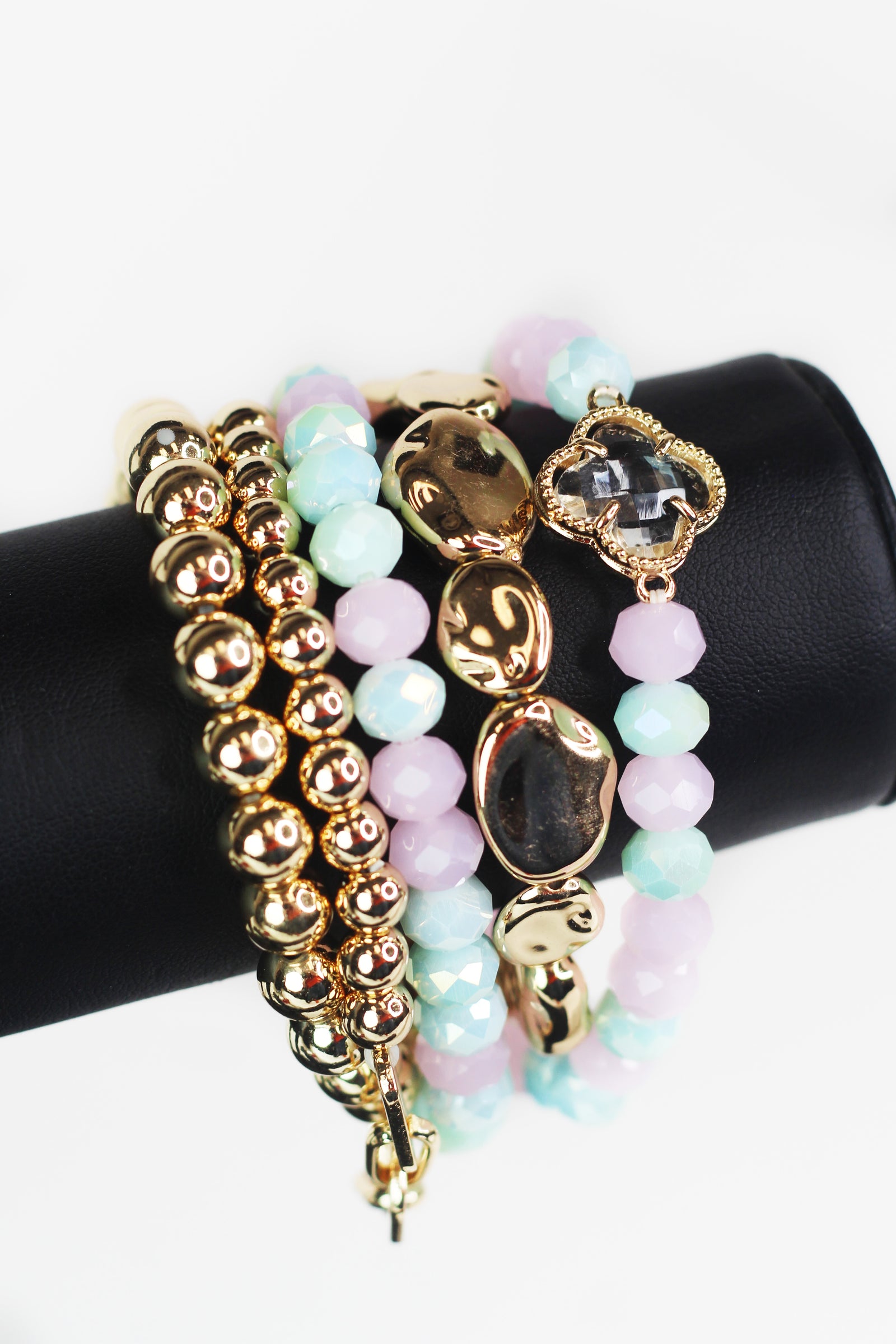 Multi Strand Bead Stretch Bracelet w/ Clover Center