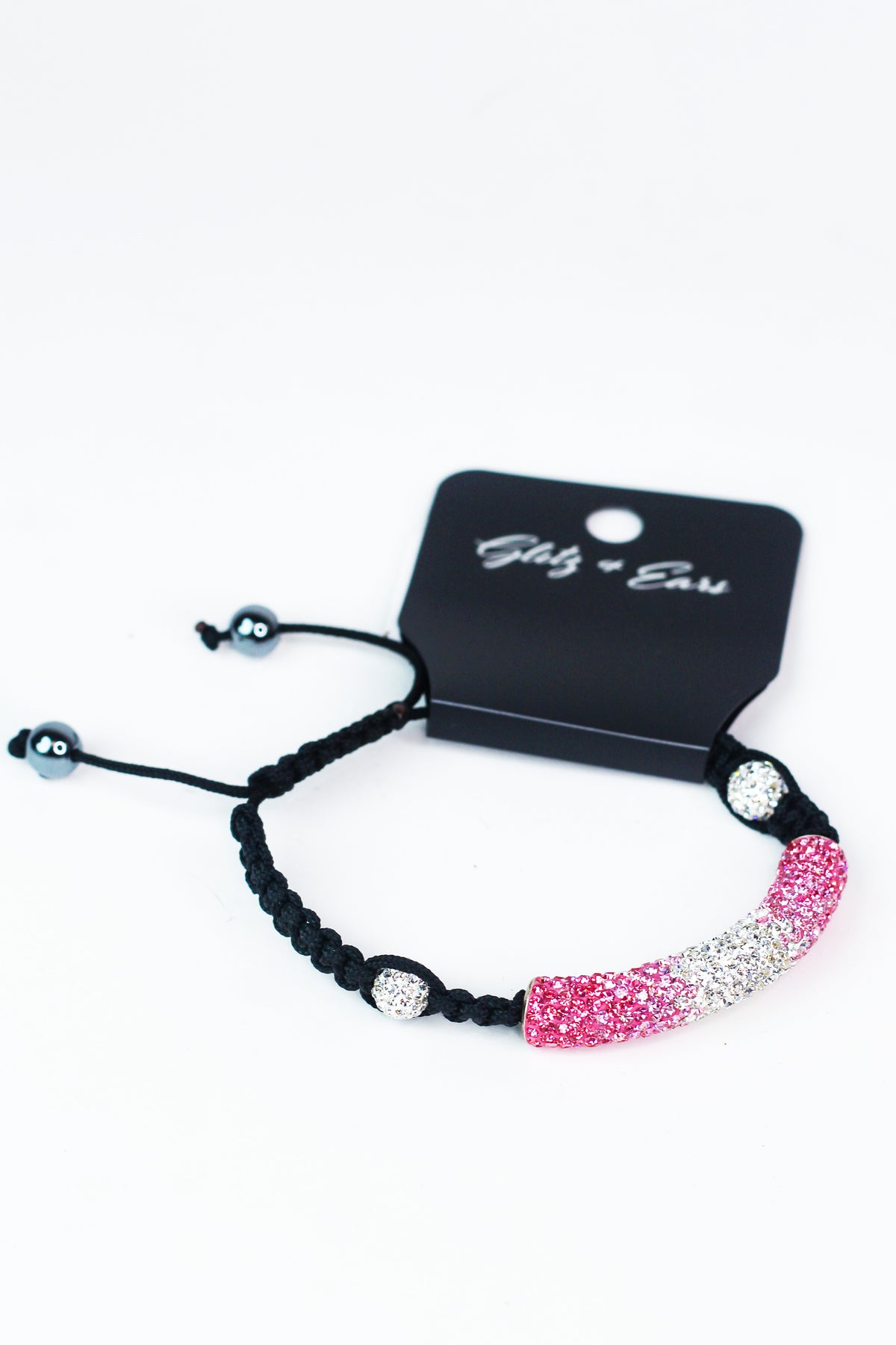 Ombre Pave Tube Macrame Cord Pull Bracelet