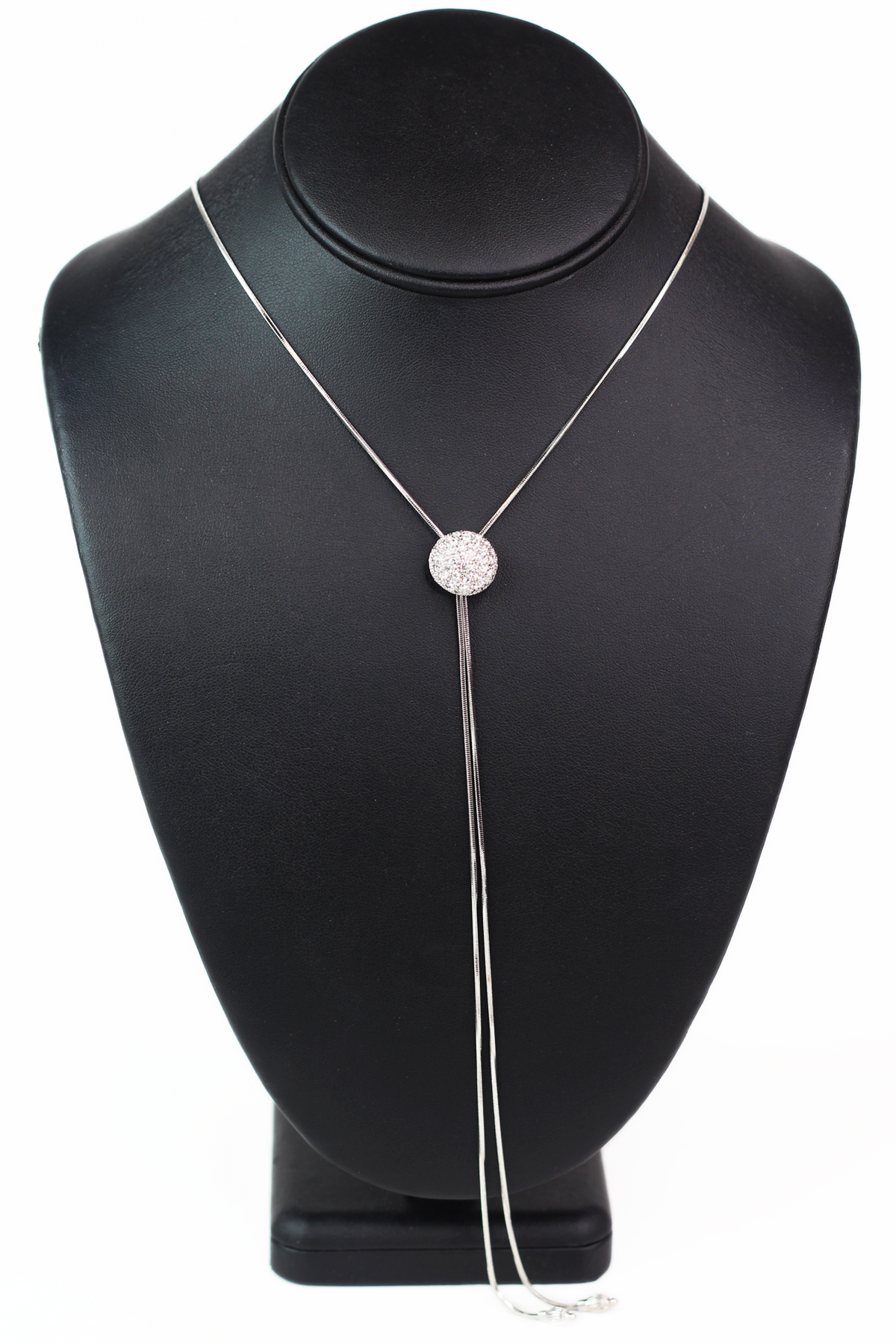 Puffy Pave Circle Lariat Necklace