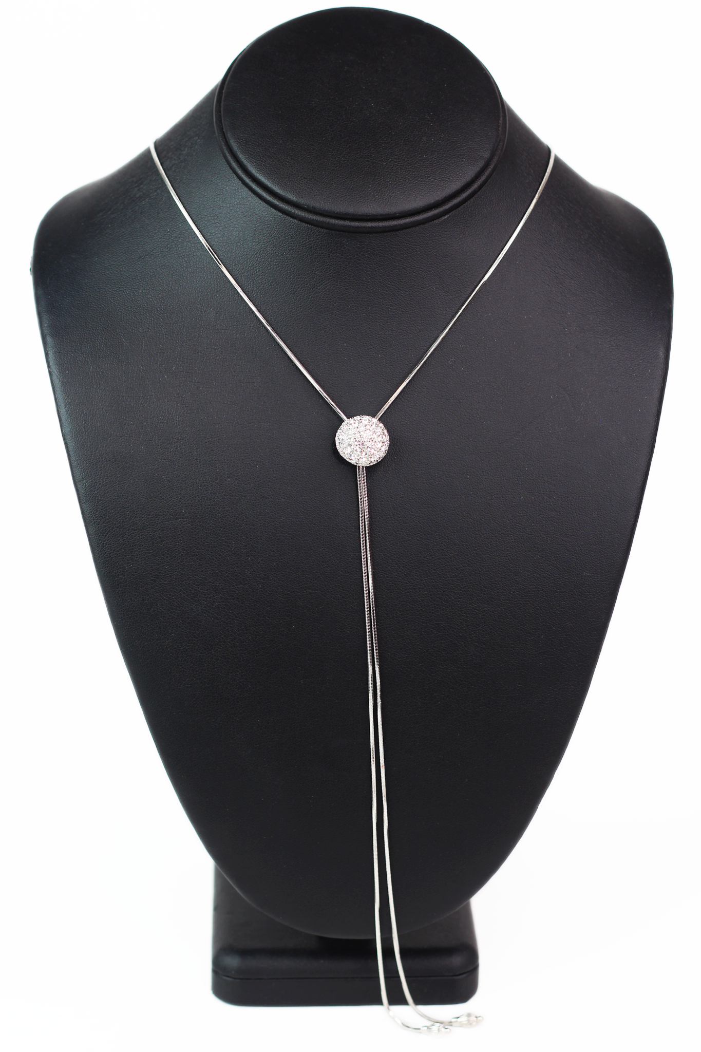 Puffy Pave Circle Lariat Necklace