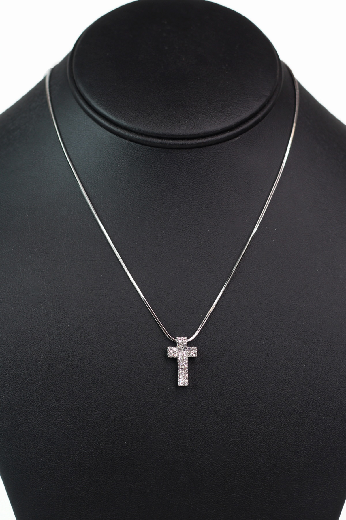 Small Two Row Rhinestone Cross Necklace