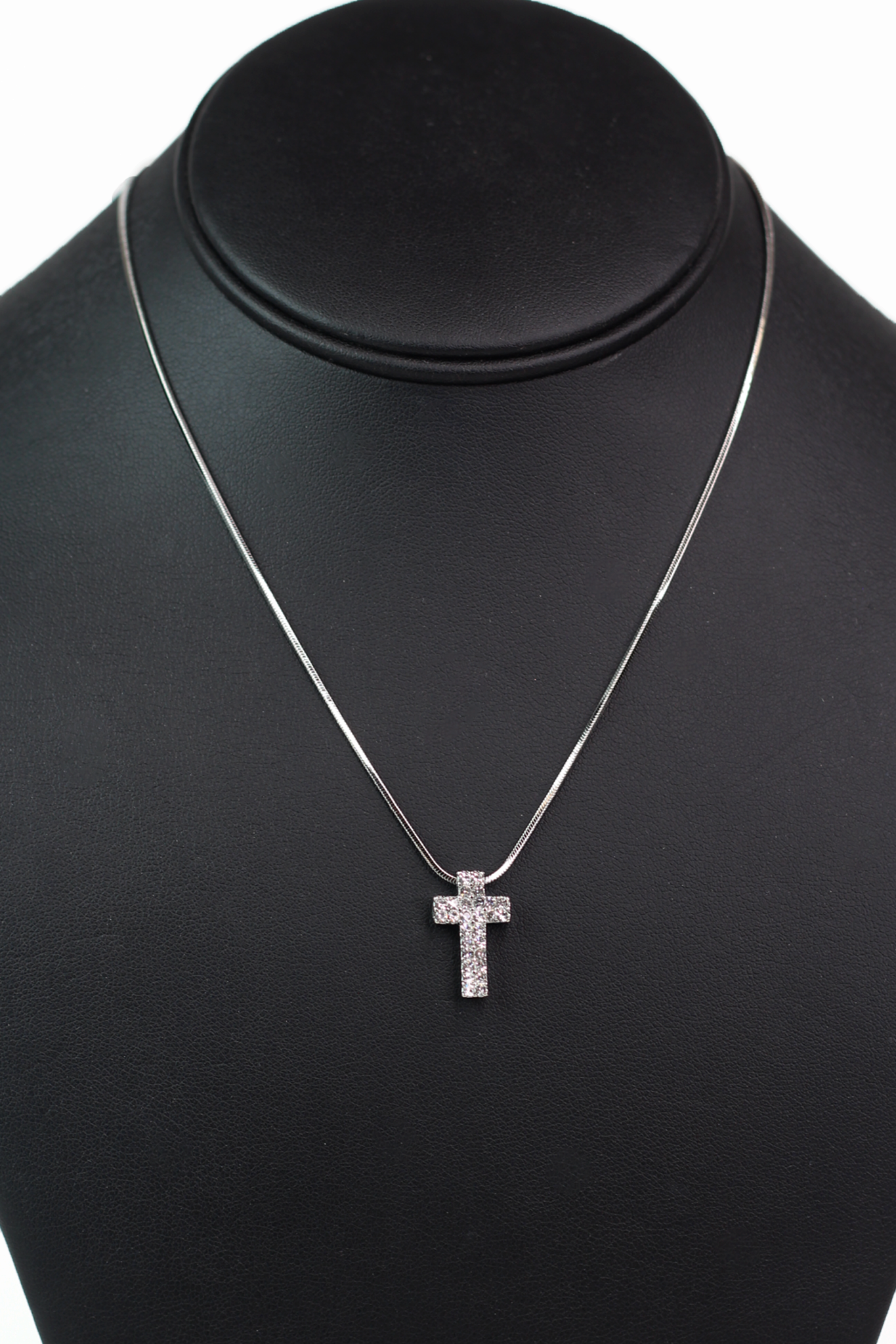 Small Two Row Rhinestone Cross Necklace