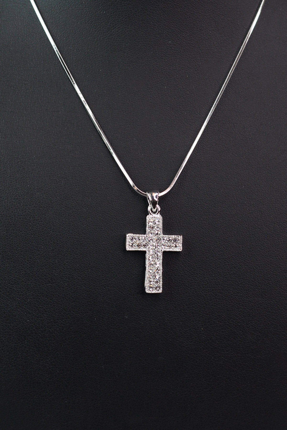 Medium Two Row Rhinestone Cross Necklace