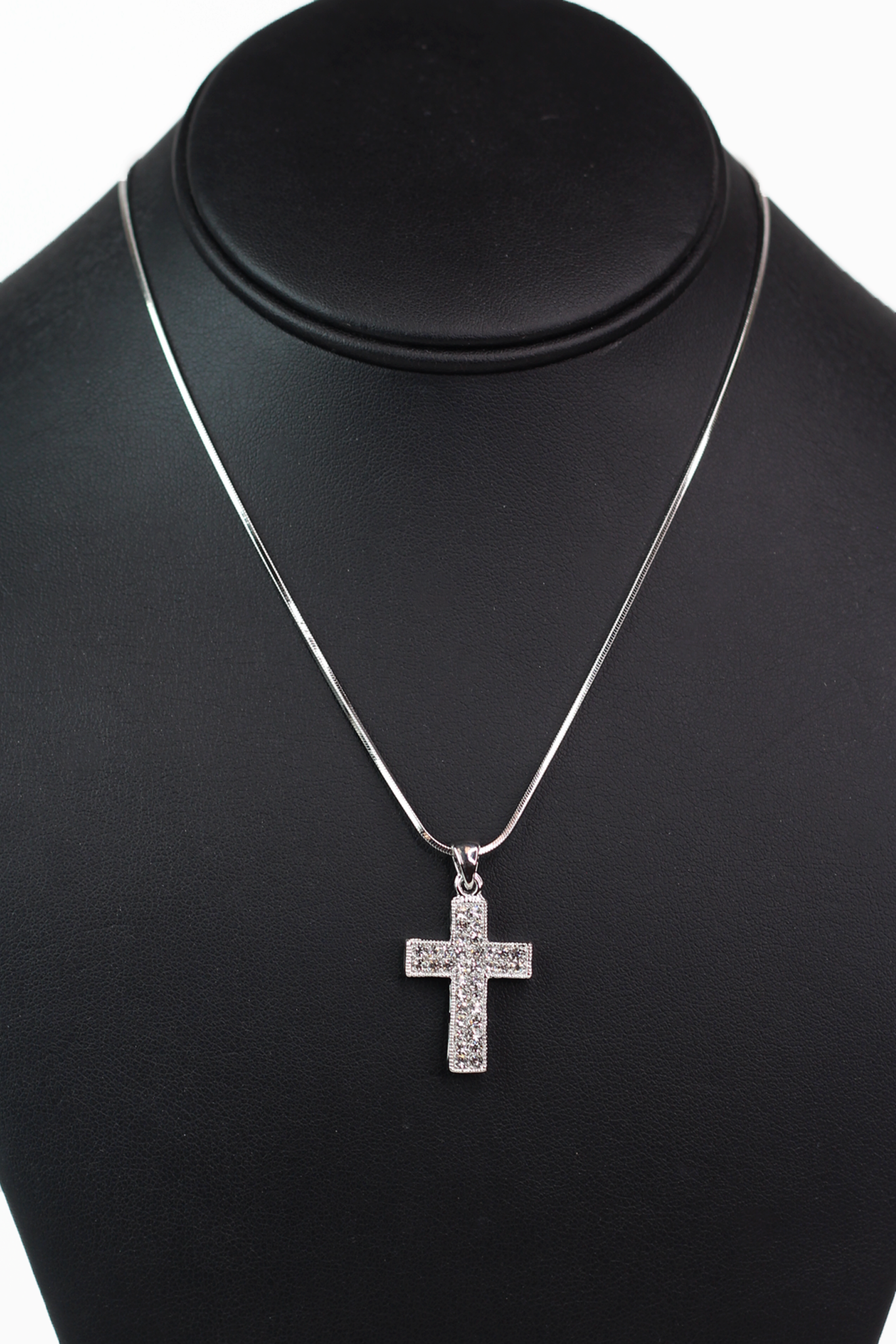 Medium Two Row Rhinestone Cross Necklace