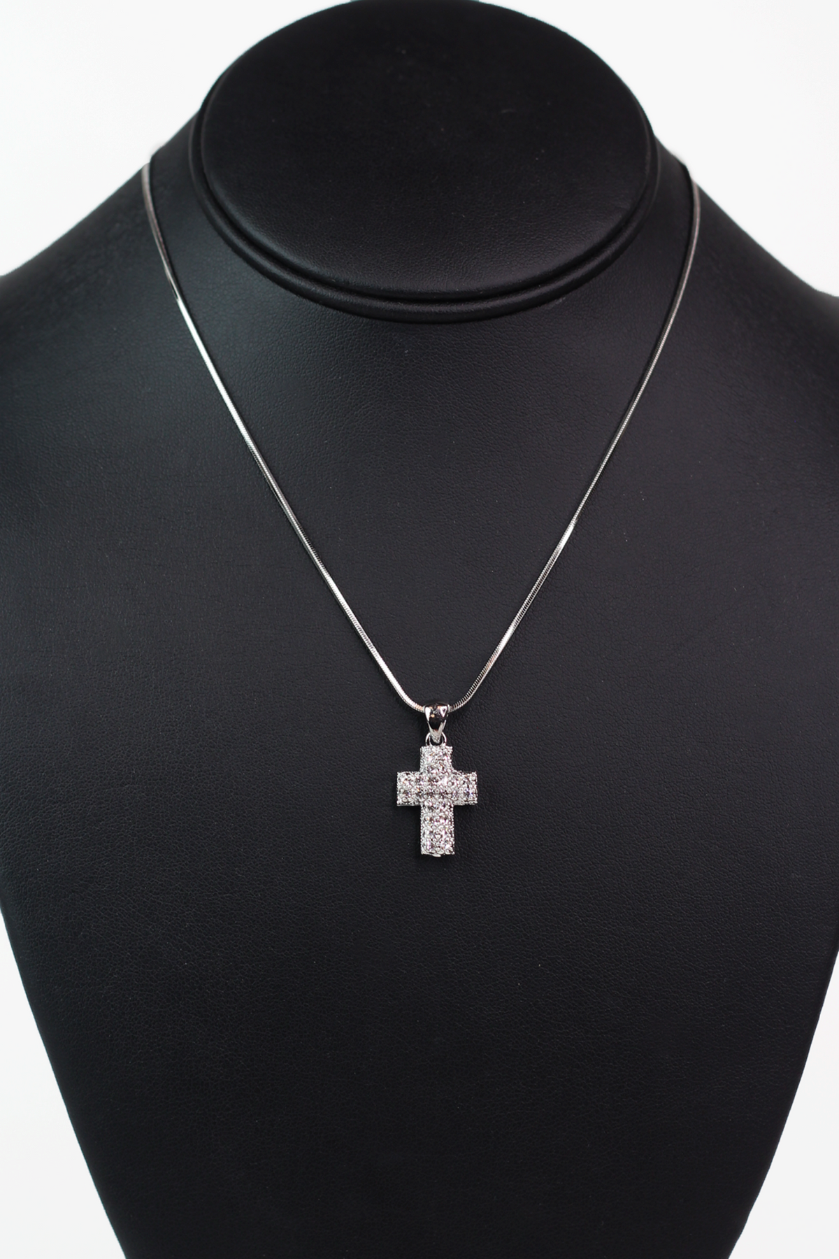 Puffy Two Row Pave Cross Necklace