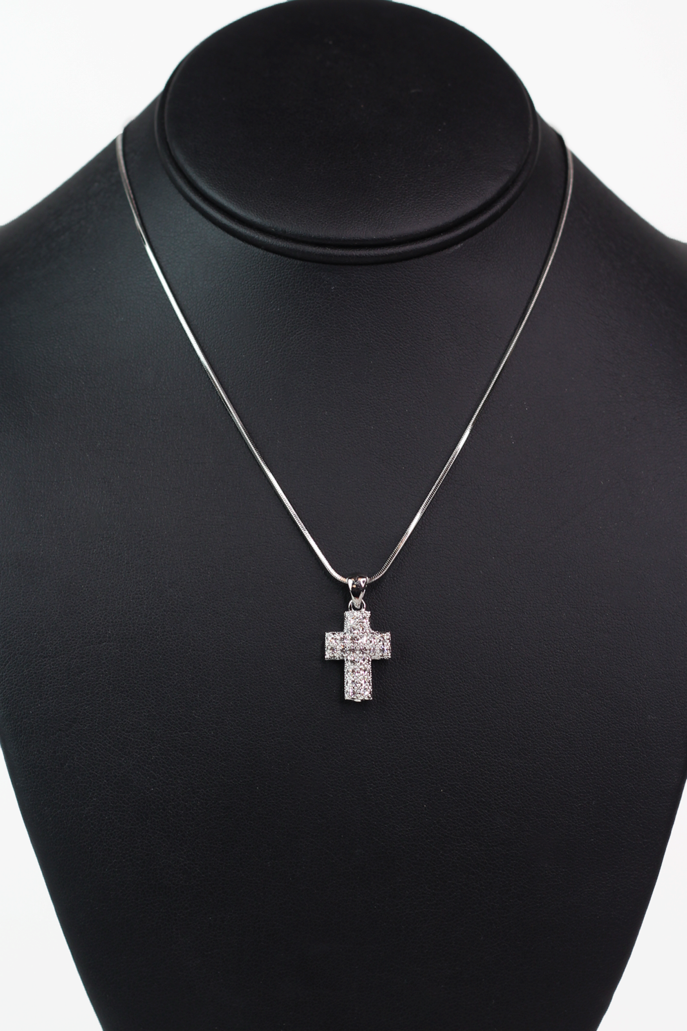Puffy Two Row Pave Cross Necklace