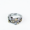 Two Toned 3 Row Pave & Stone Ring