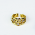 Textured 3 Row Ring w/ Pave Barrel Accents