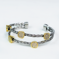 Two Row Braided Cuff w/ 2 Tone Pave Square Accents