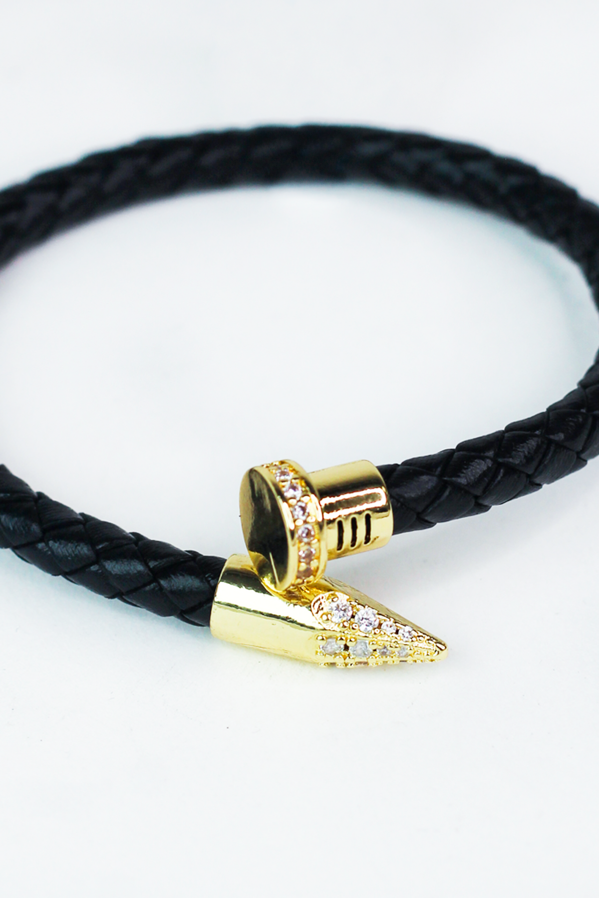 Faux Leather Cuff w/ Pave Metal Nail Ends