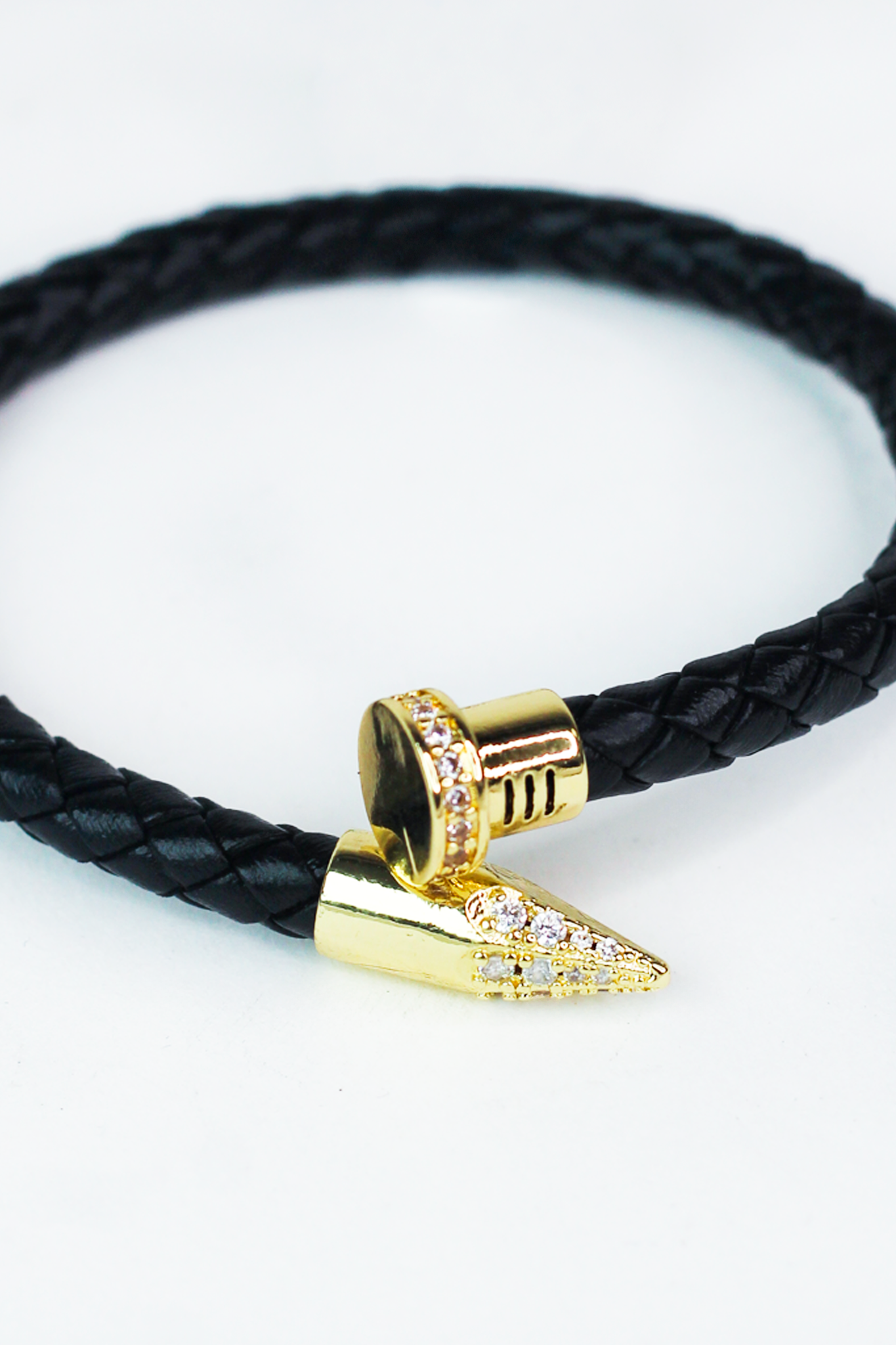 Faux Leather Cuff w/ Pave Metal Nail Ends