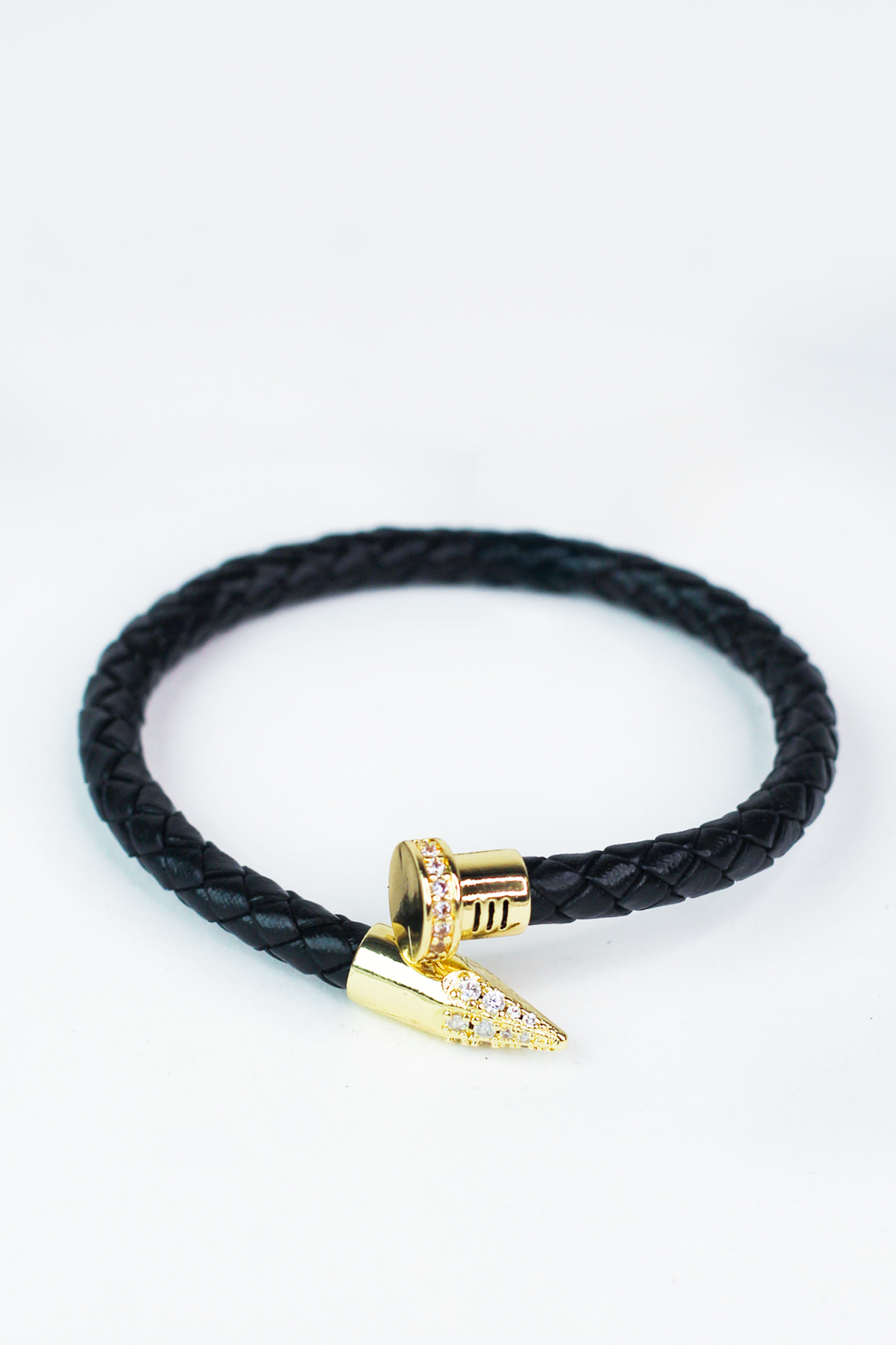 Faux Leather Cuff w/ Pave Metal Nail Ends