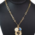 "Love" Heart Blue Stone & Coin Charms Necklace