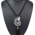 Rope Necklace w/ Clear Seashell & Black Tassel Pendant