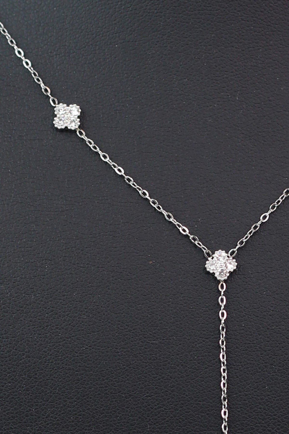 Dainty Lariat Necklace w/ Spaced Tiny Pave Clovers
