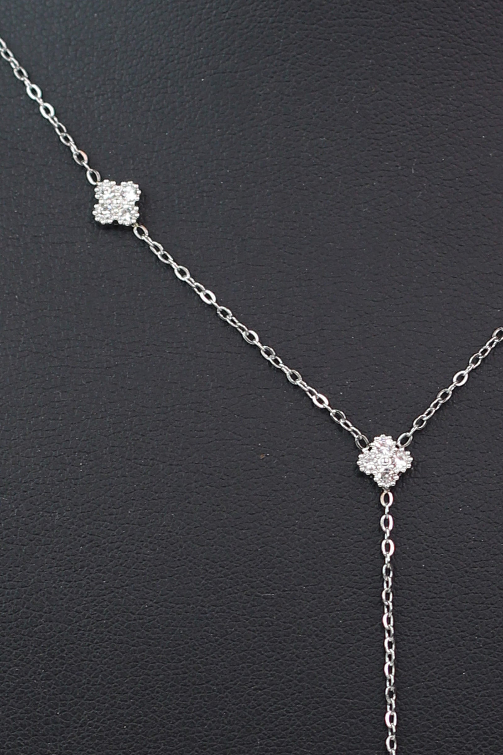 Dainty Lariat Necklace w/ Spaced Tiny Pave Clovers