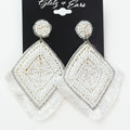 Large Diamond Shaped Seed Bead & Fringe Earrings