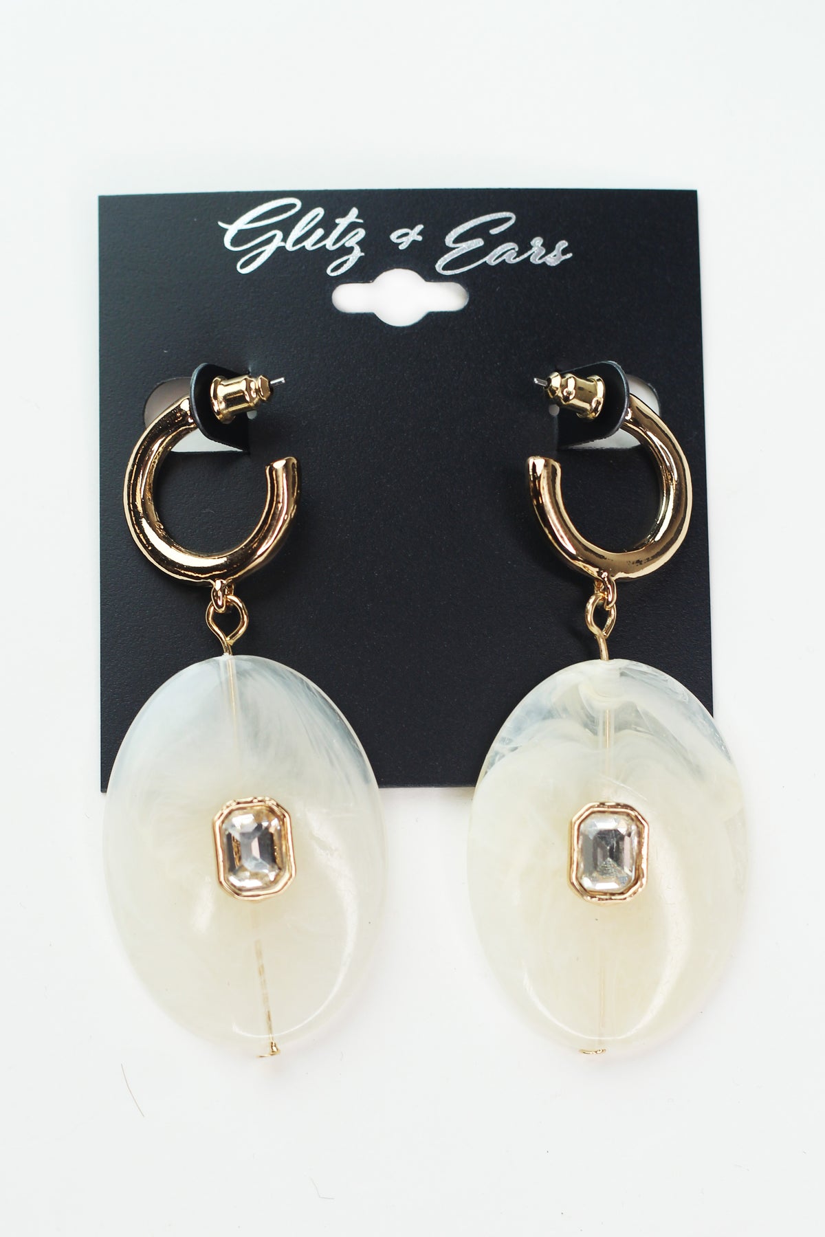 Open Hoop w/ Dangling Oval & Stone Center Earrings