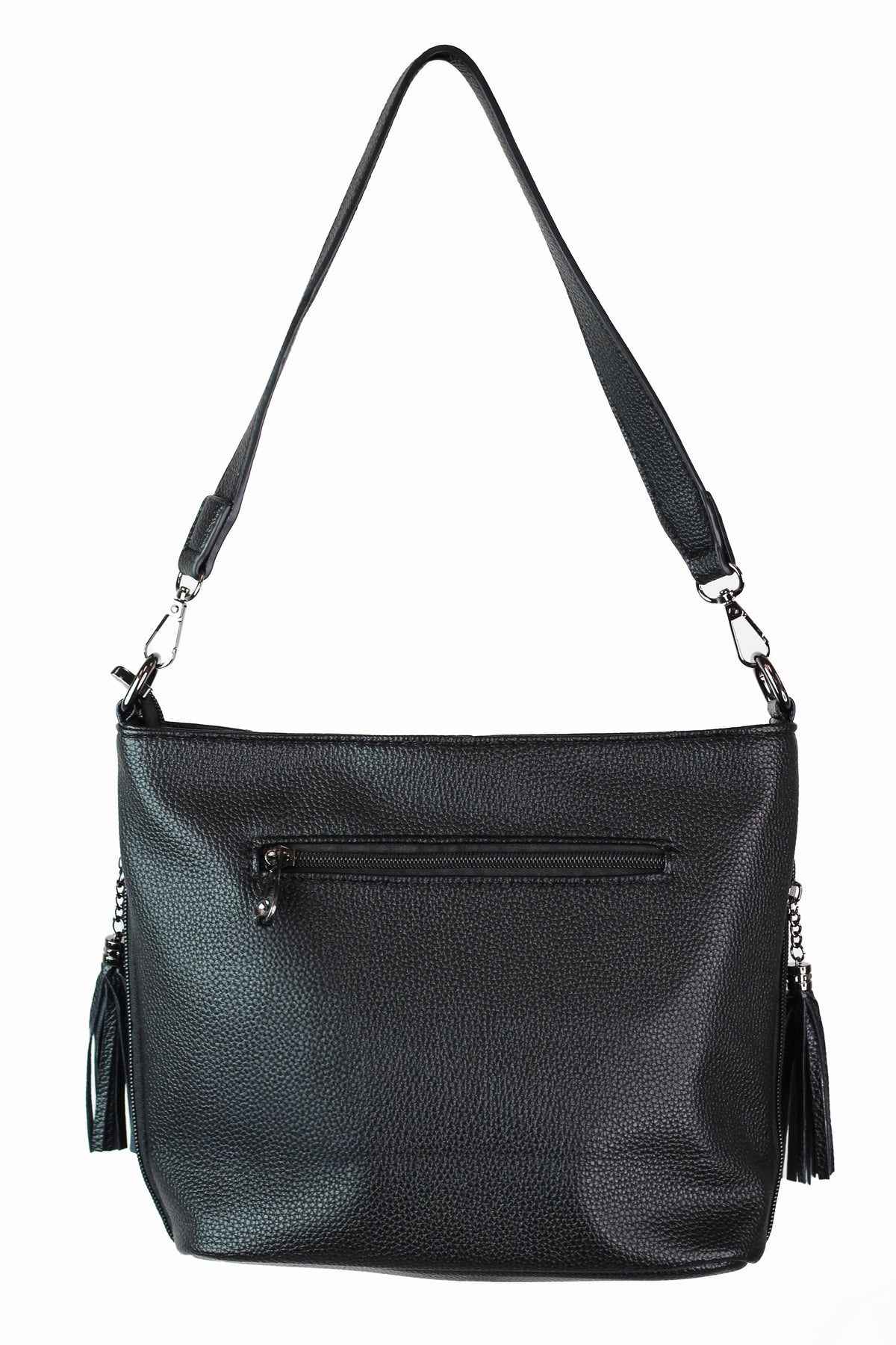 Rhinestone Lines Purse w/ Tassels & Side Zip Pockets