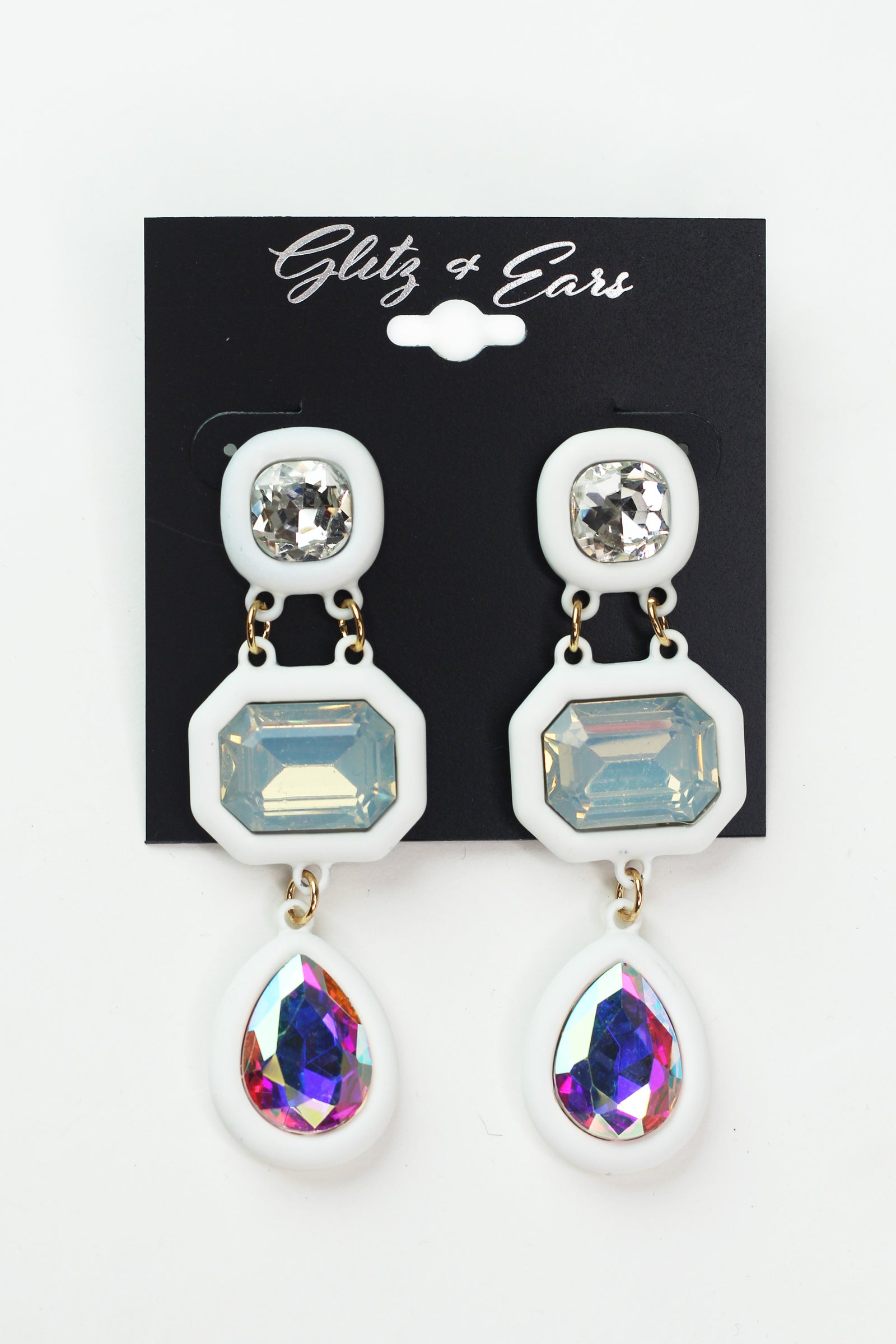 3 Trimmed Geometric Stone Dangling Earrings