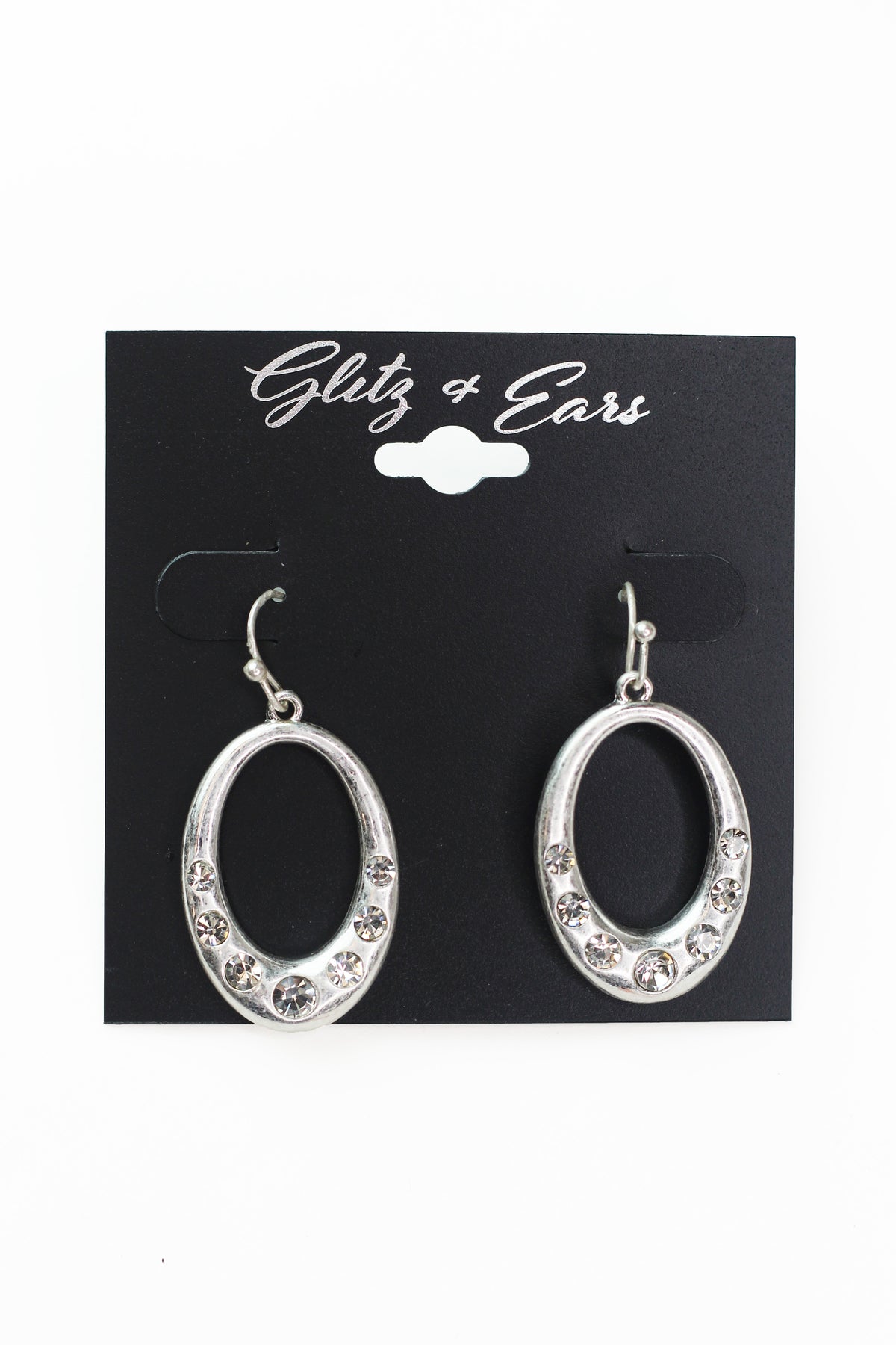 Open Dangling Stone &amp; Metal Oval Earrings