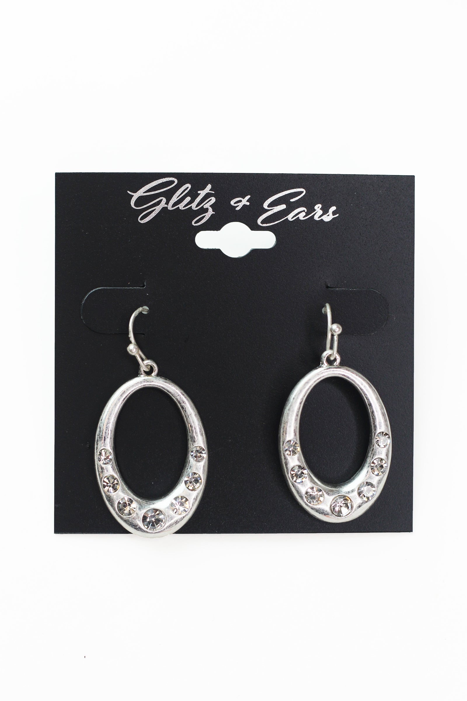 Open Dangling Stone & Metal Oval Earrings