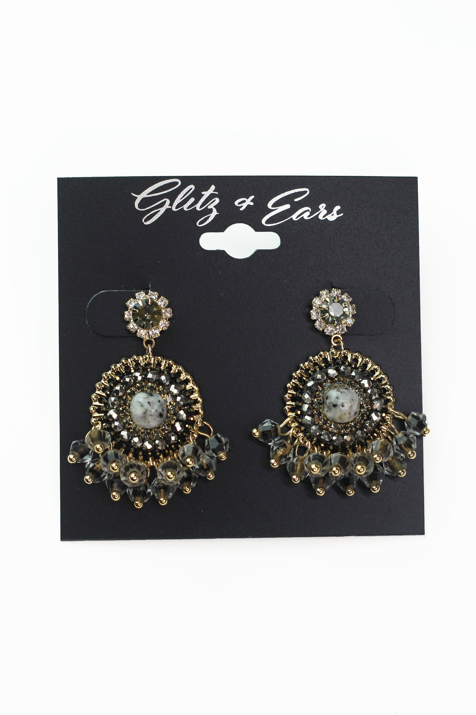 Beaded Circle & Dangling Bead Trim Earrings