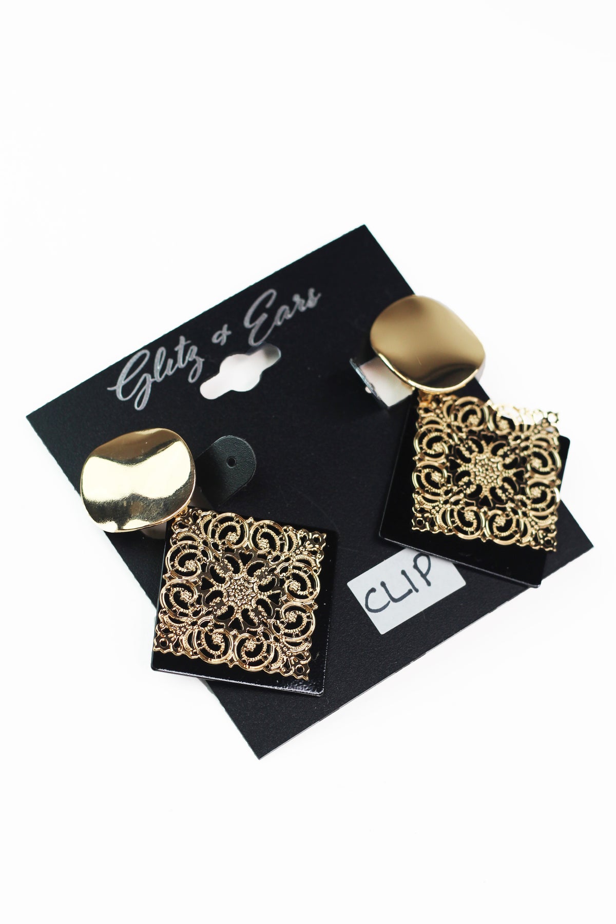 Dangling Filigree Square Clip On Earrings