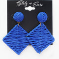 Round Knot & Dangling Square Raffia Earrings