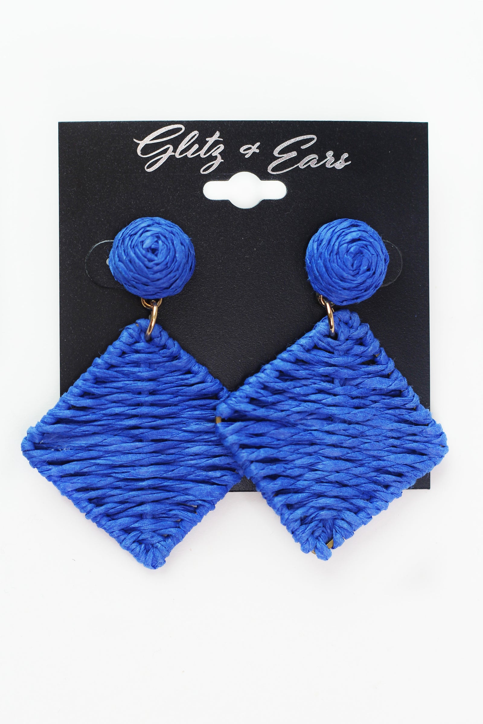 Round Knot & Dangling Square Raffia Earrings